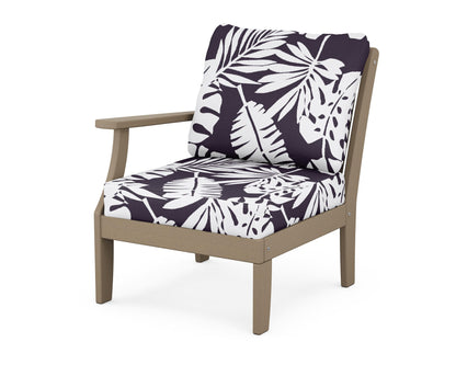 POLYWOOD® Braxton Modular Left Arm Chair in Vintage Sahara / Leaf Navy