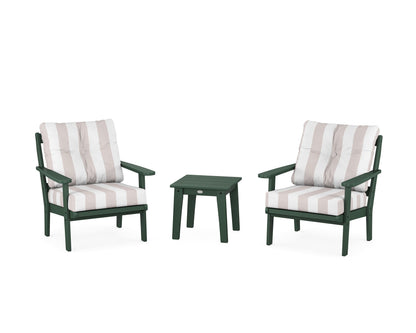POLYWOOD® Mission 3-Piece Deep Seating Set in Green / Cabana Stripe Dune Burlap