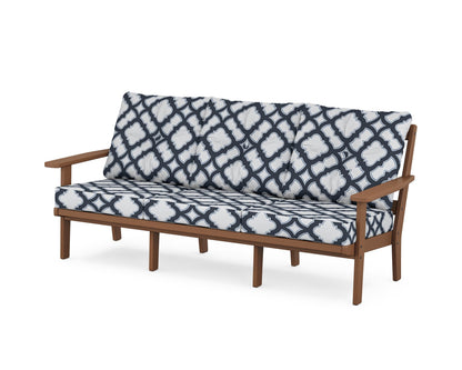 POLYWOOD® Oxford Deep Seating Sofa in Teak / Trellis Marine Indigo