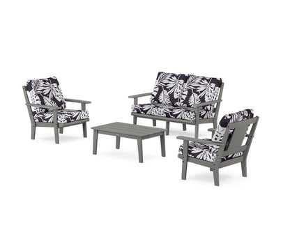 POLYWOOD® Prairie 4-Piece Deep Seating Set with Loveseat in Slate Grey / Leaf Navy