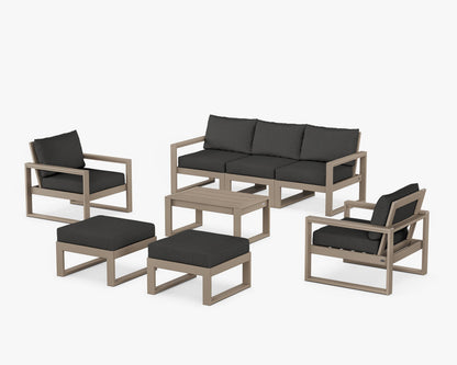 POLYWOOD® EDGE Sectional 8-Piece Lounge Sofa Set in Vintage Sahara / Spectrum Carbon