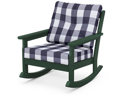 POLYWOOD® Vineyard Deep Seating Rocking Chair in Green / Buffalo Plaid Navy