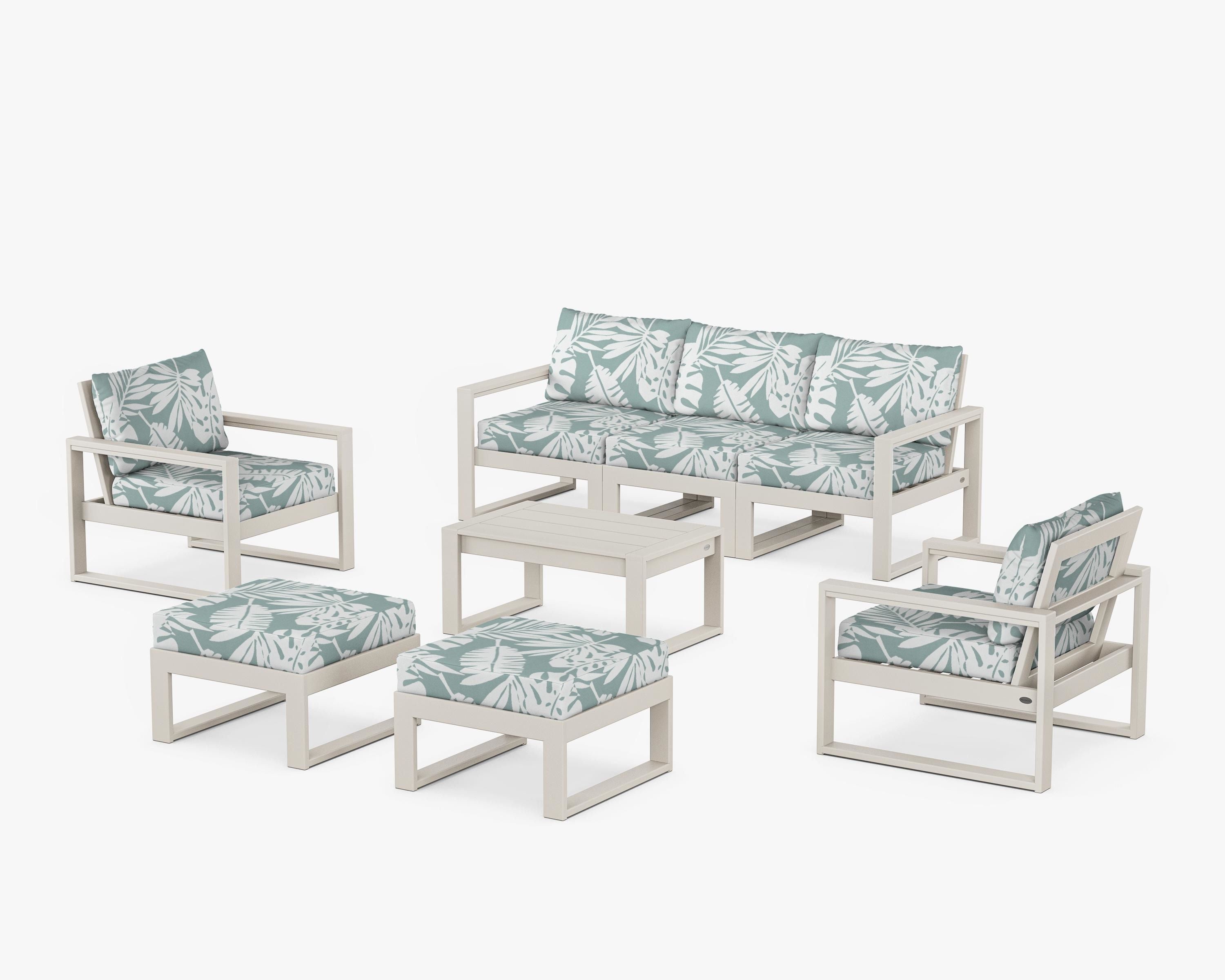 POLYWOOD® EDGE Sectional 8-Piece Lounge Sofa Set in Sand / Leaf Glacier Spa