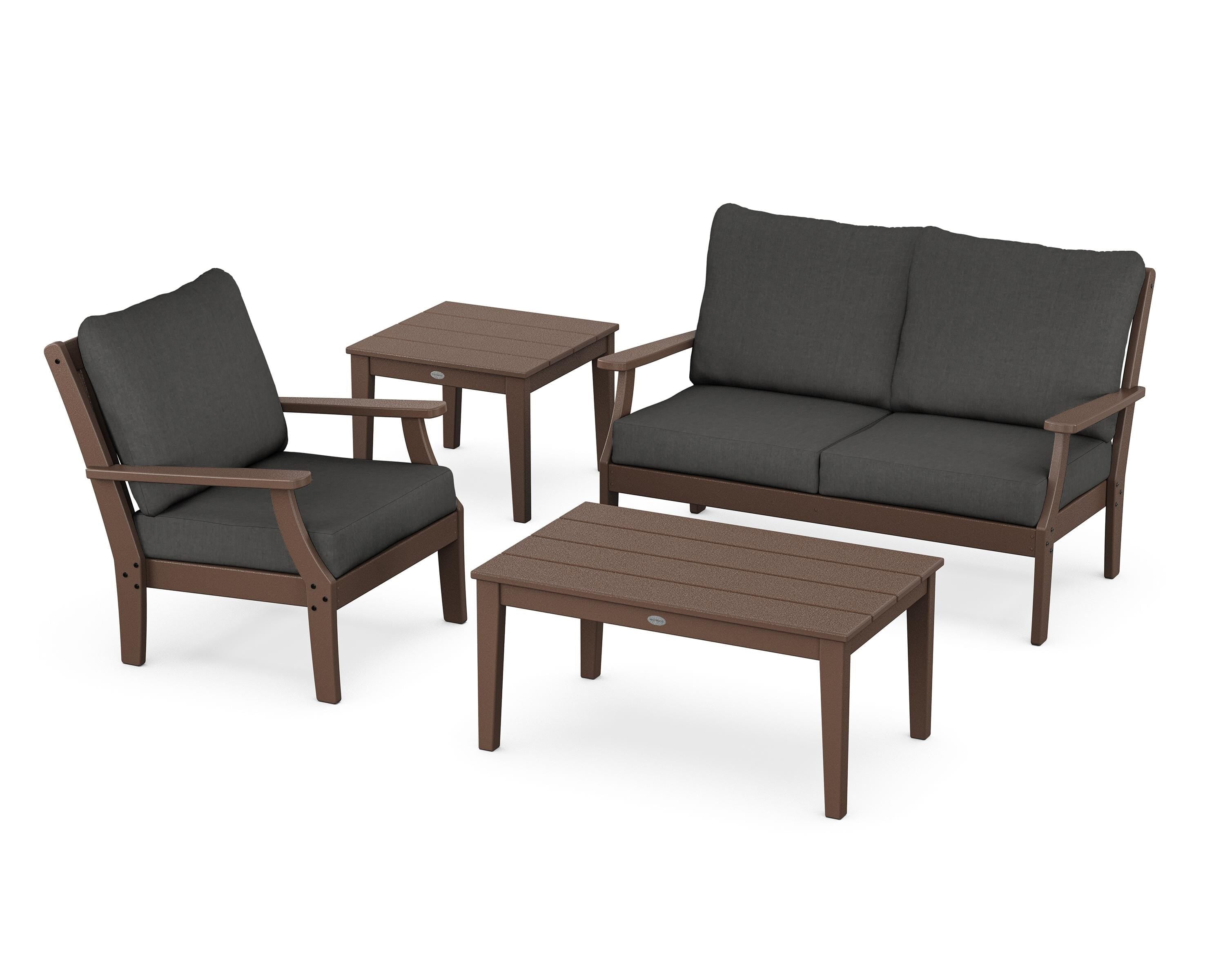POLYWOOD® Braxton 4-Piece Deep Seating Set in Mahogany / Spectrum Carbon