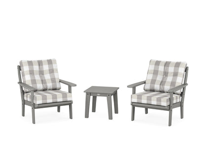 POLYWOOD® Mission 3-Piece Deep Seating Set in Slate Grey / Buffalo Plaid Grey Mist