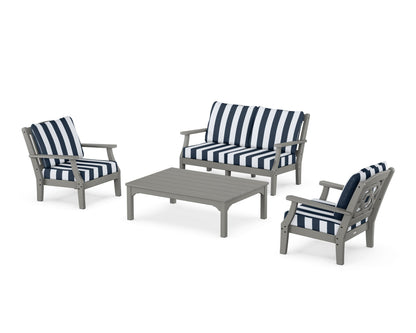 Martha Stewart by POLYWOOD® Chinoiserie 4-Piece Deep Seating Set with Loveseat in Slate Grey / Cabana Stripe Marine Indigo