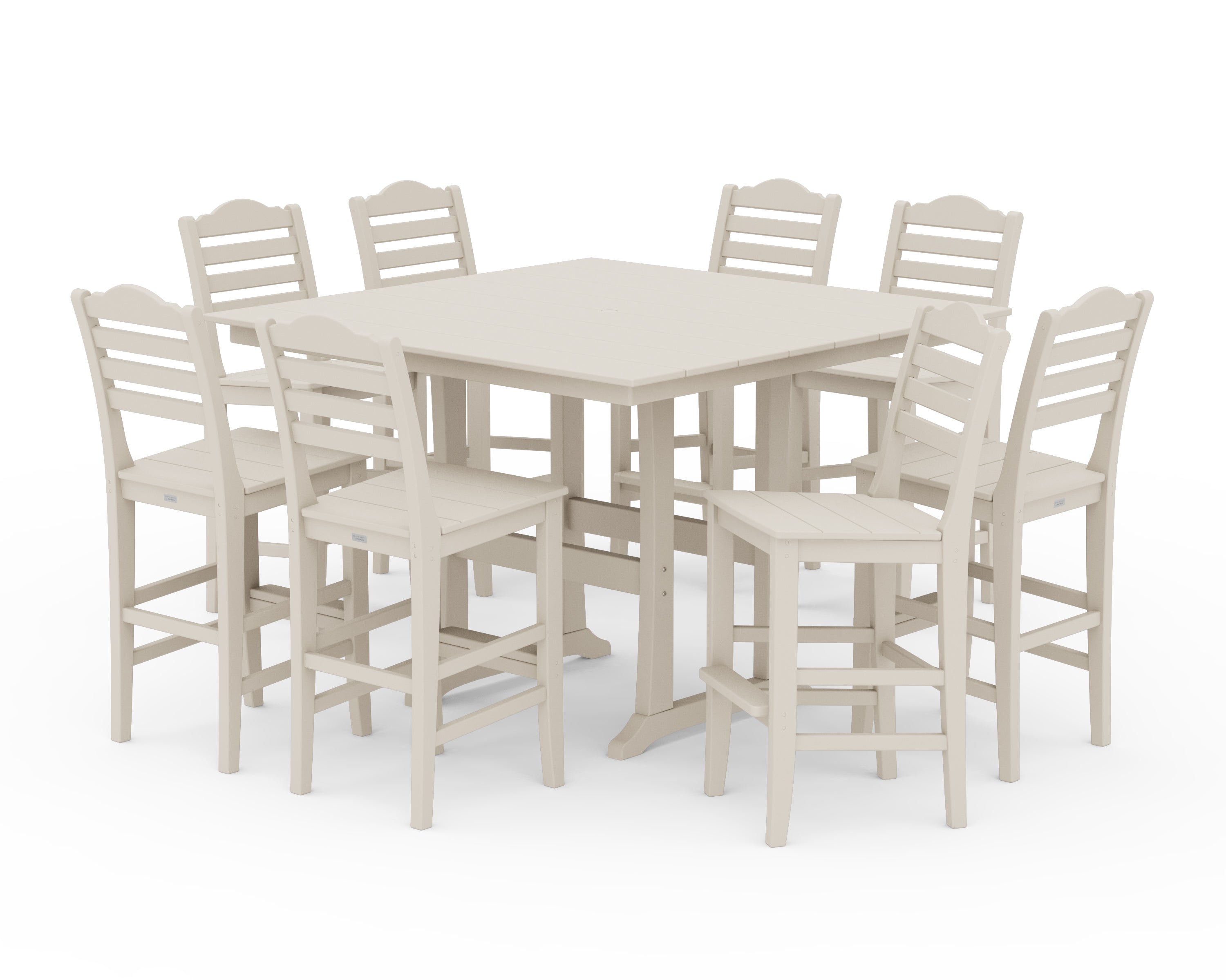 Draper James™ by  POLYWOOD® Savannah Side Chair 9-Piece Square Farmhouse Bar Set with Trestle Legs in Sand