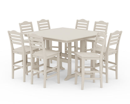 Draper James™ by  POLYWOOD® Savannah Side Chair 9-Piece Square Farmhouse Bar Set with Trestle Legs in Sand