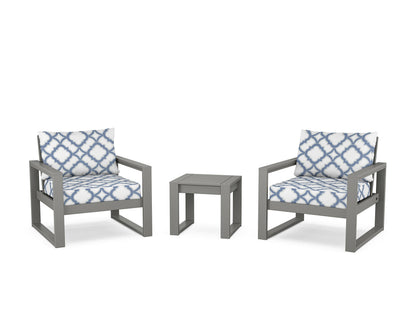 POLYWOOD® EDGE Sectional 3-Piece Deep Seating Set in Slate Grey / Trellis Sky Blue