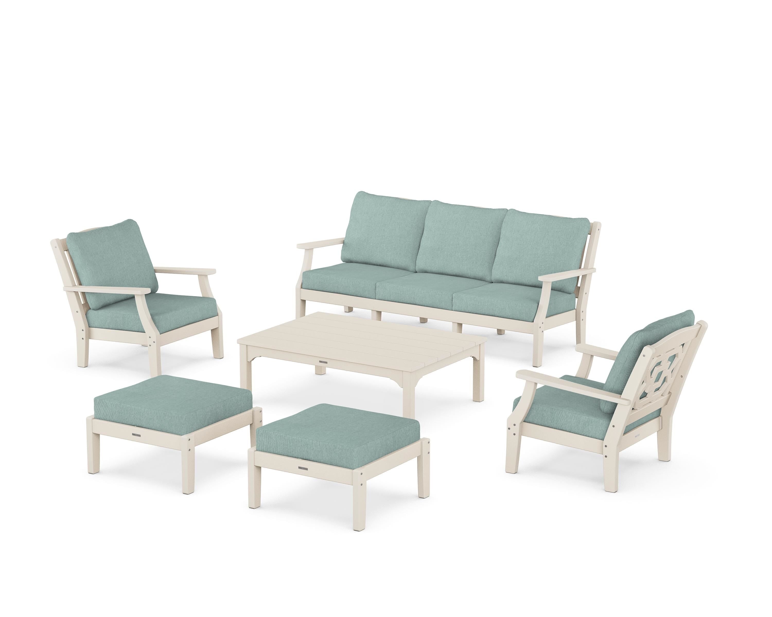 Martha Stewart by POLYWOOD® Chinoiserie 6-Piece Lounge Sofa Set in Sand / Glacier Spa