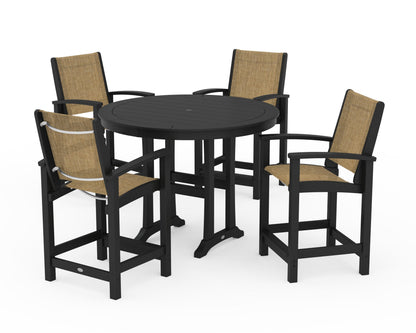 POLYWOOD® Coastal 5-Piece Counter Set in Black / Burlap Sling