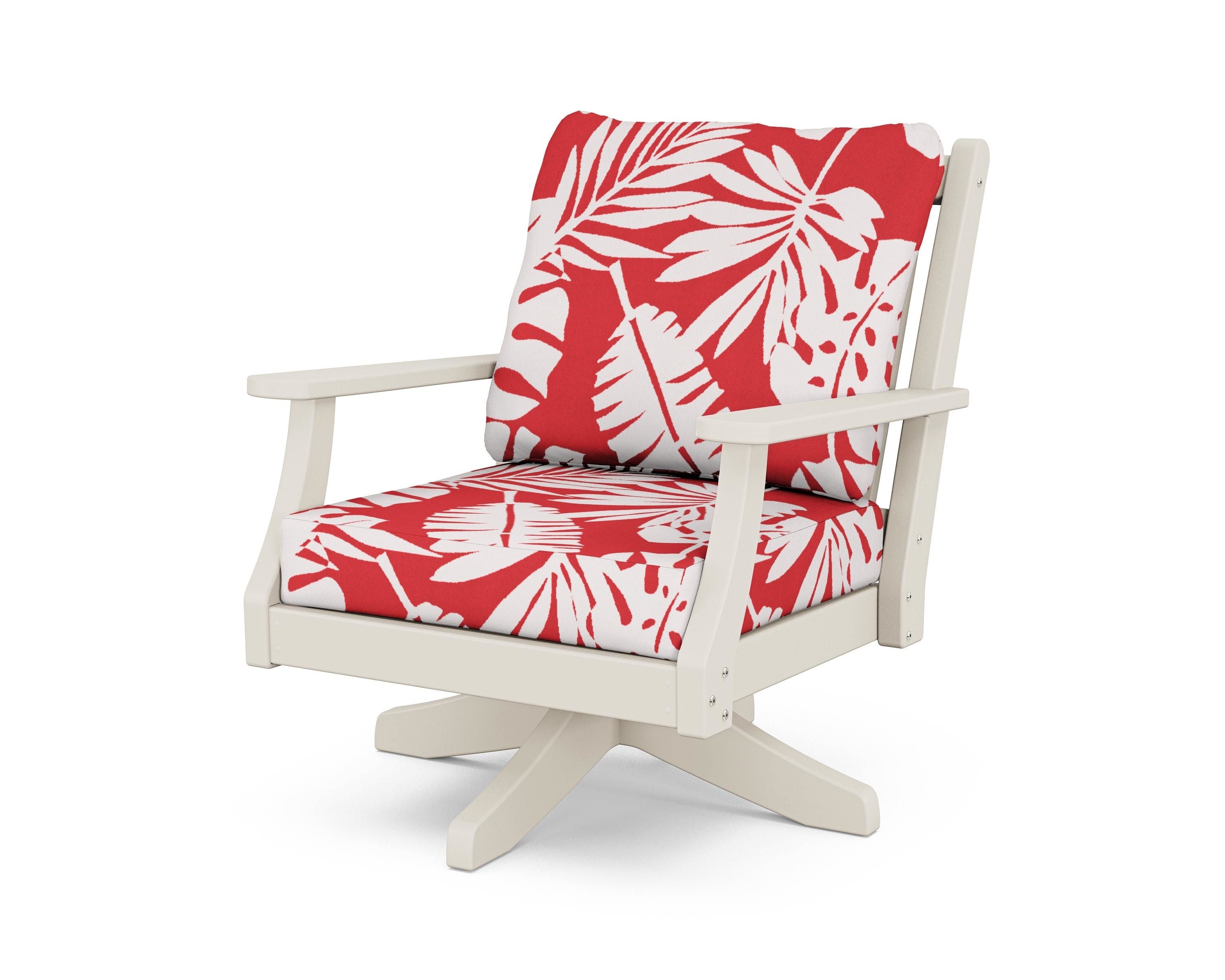 Country Living Wovendale Deep Seating Swivel Chair in Sand / Leaf Crimson