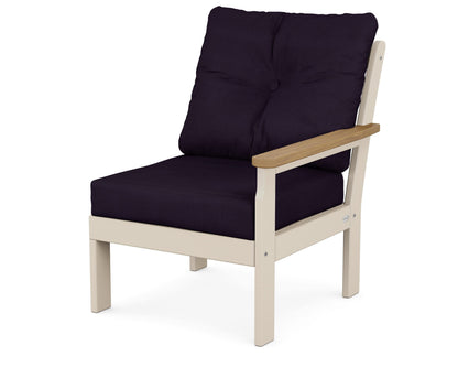 POLYWOOD® Vineyard Modular Right Arm Chair in Sand / Natural / Navy Linen