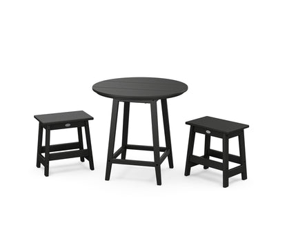 POLYWOOD® Modern Studio Stool 3-Piece Round Bistro Set in Black