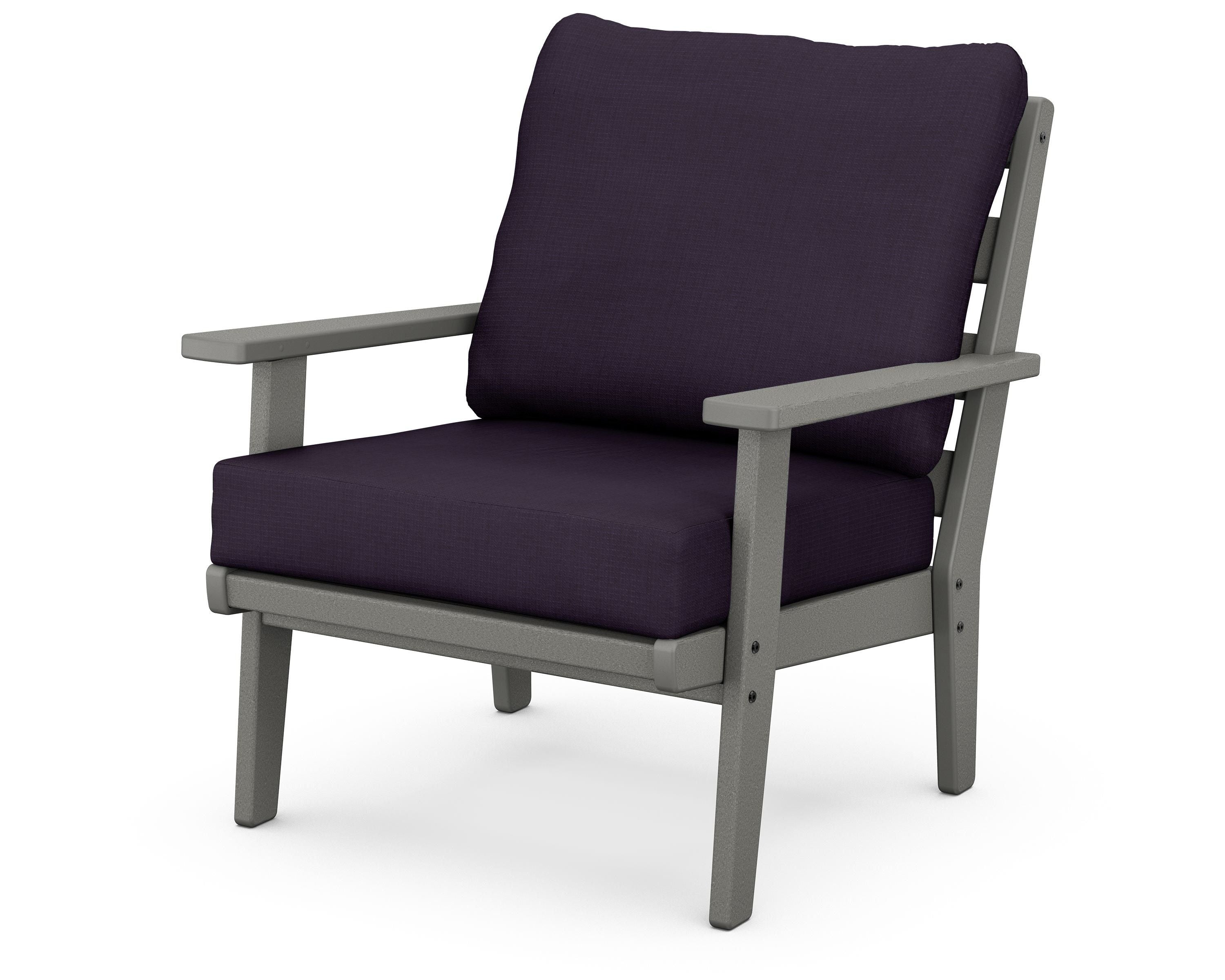POLYWOOD® Grant Park Deep Seating Chair in Slate Grey / Navy Linen