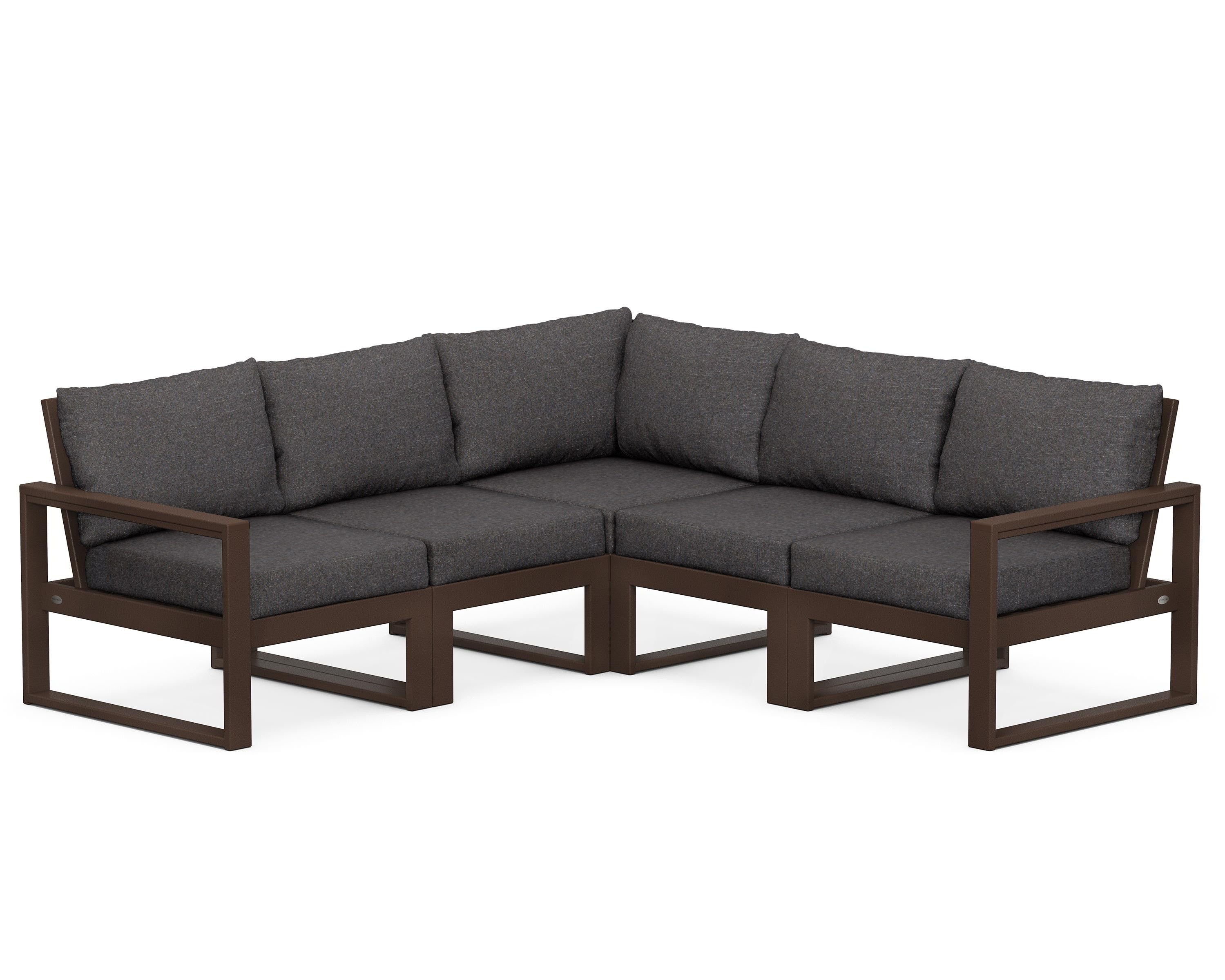 POLYWOOD® EDGE 5-Piece Modular Deep Seating Set in Mahogany / Ash Charcoal