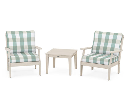 POLYWOOD® Braxton 3-Piece Deep Seating Set in Sand / Buffalo Plaid Glacier Spa