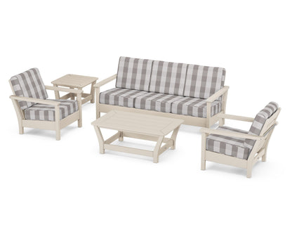POLYWOOD® Harbour 5-Piece Deep Seating Set in Sand / Buffalo Plaid Grey Mist