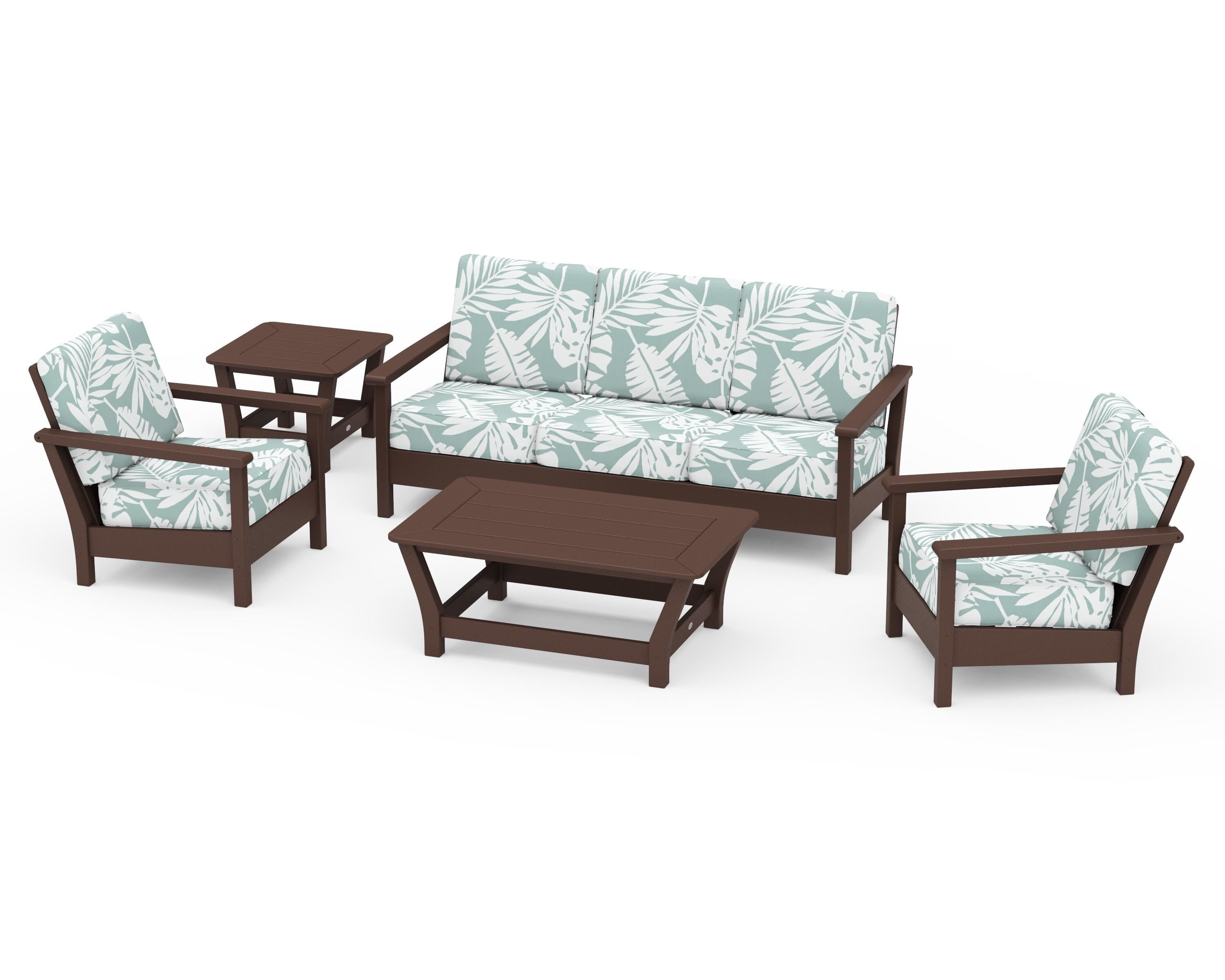 POLYWOOD® Harbour 5-Piece Deep Seating Set in Mahogany / Leaf Glacier Spa