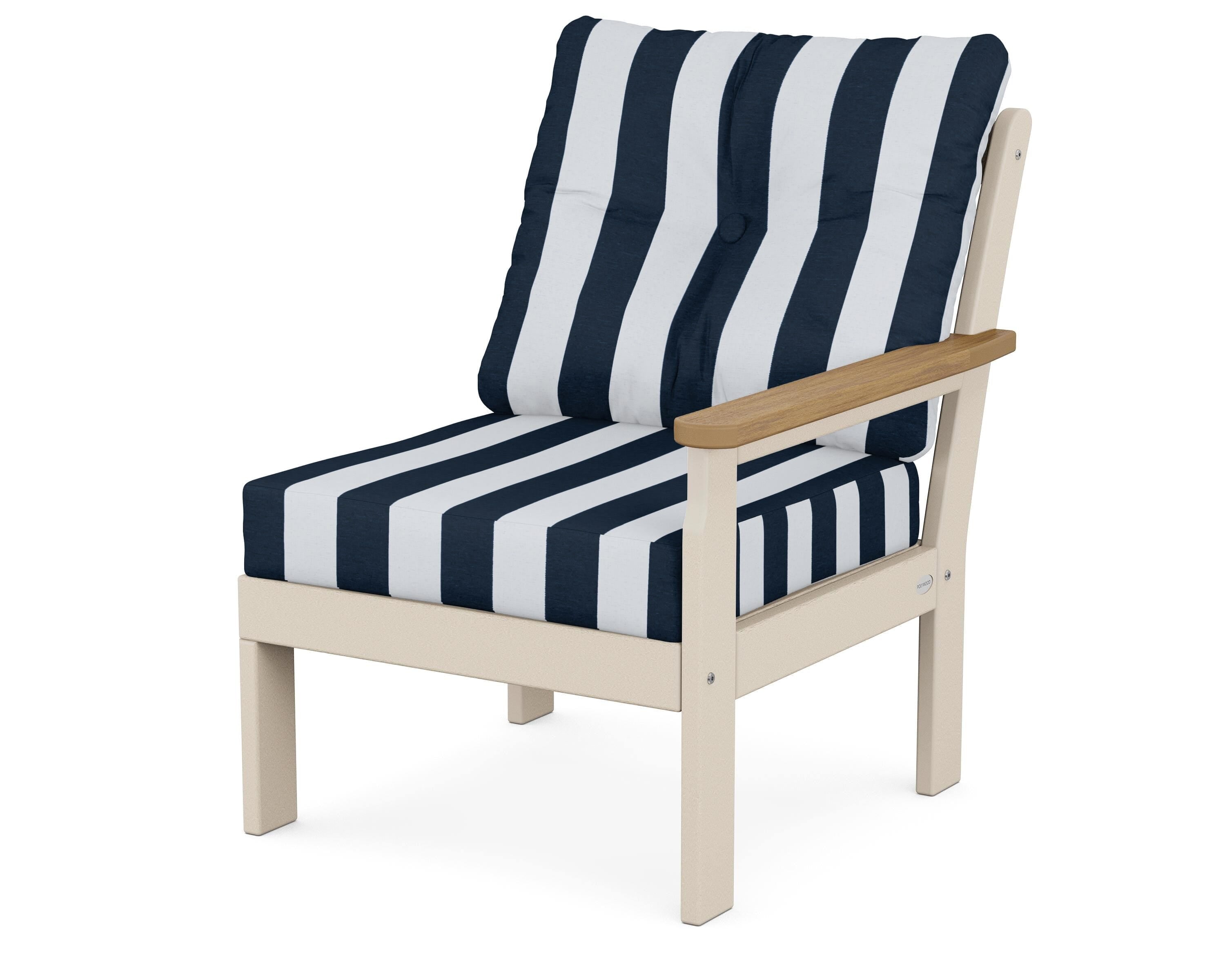 POLYWOOD® Vineyard Modular Right Arm Chair in Sand / Natural / Cabana Stripe Marine Indigo