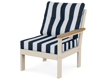 POLYWOOD® Vineyard Modular Right Arm Chair in Sand / Natural / Cabana Stripe Marine Indigo