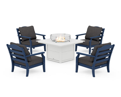 Draper James™ by  POLYWOOD® Savannah 5-Piece Deep Seating Set with Fire Pit Table in Navy / Ash Charcoal