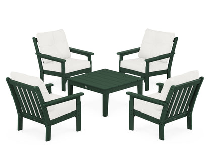 POLYWOOD® Vineyard 5-Piece Deep Seating Conversation Set in Green / Natural Linen