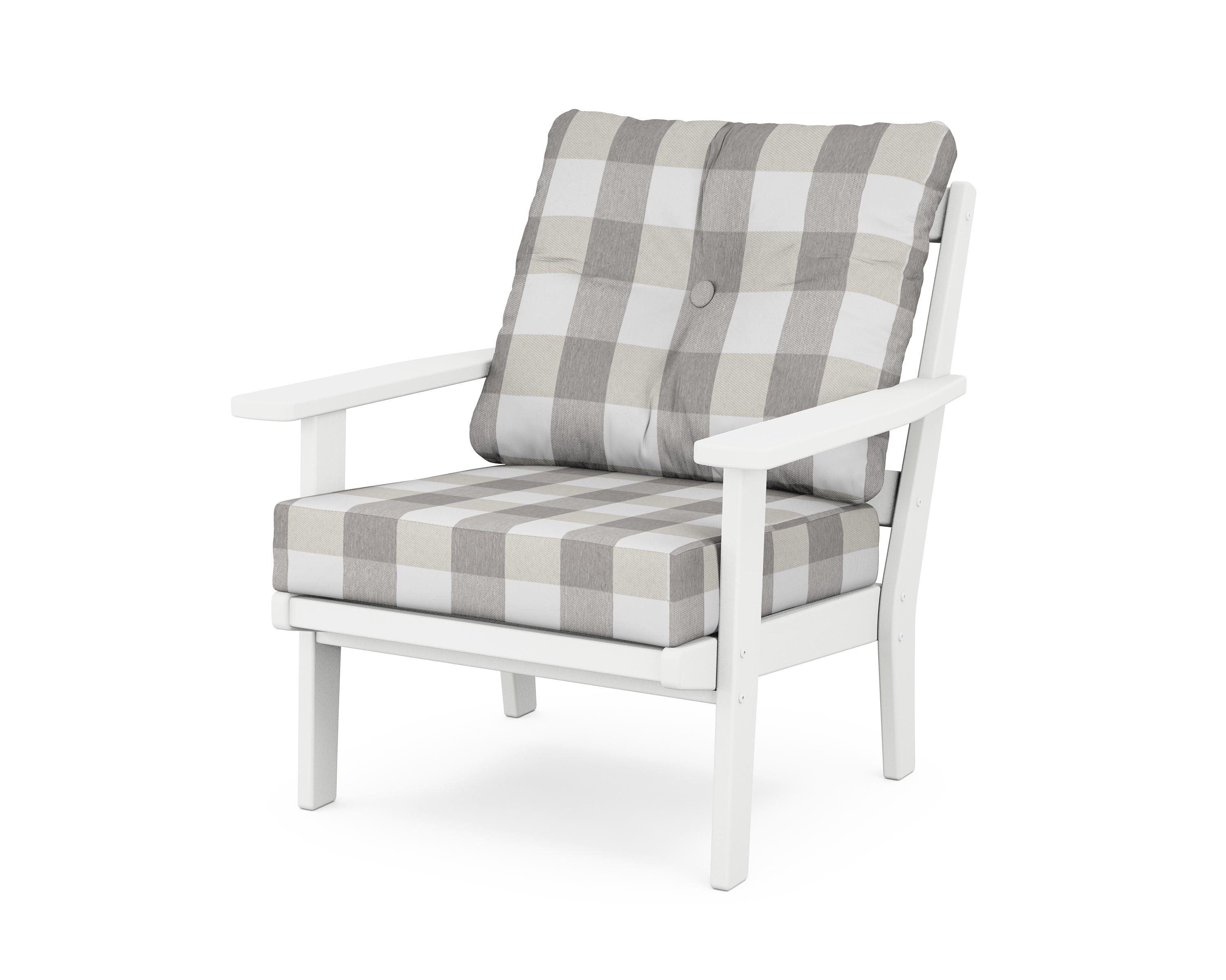 POLYWOOD® Oxford Deep Seating Chair in White / Buffalo Plaid Grey Mist
