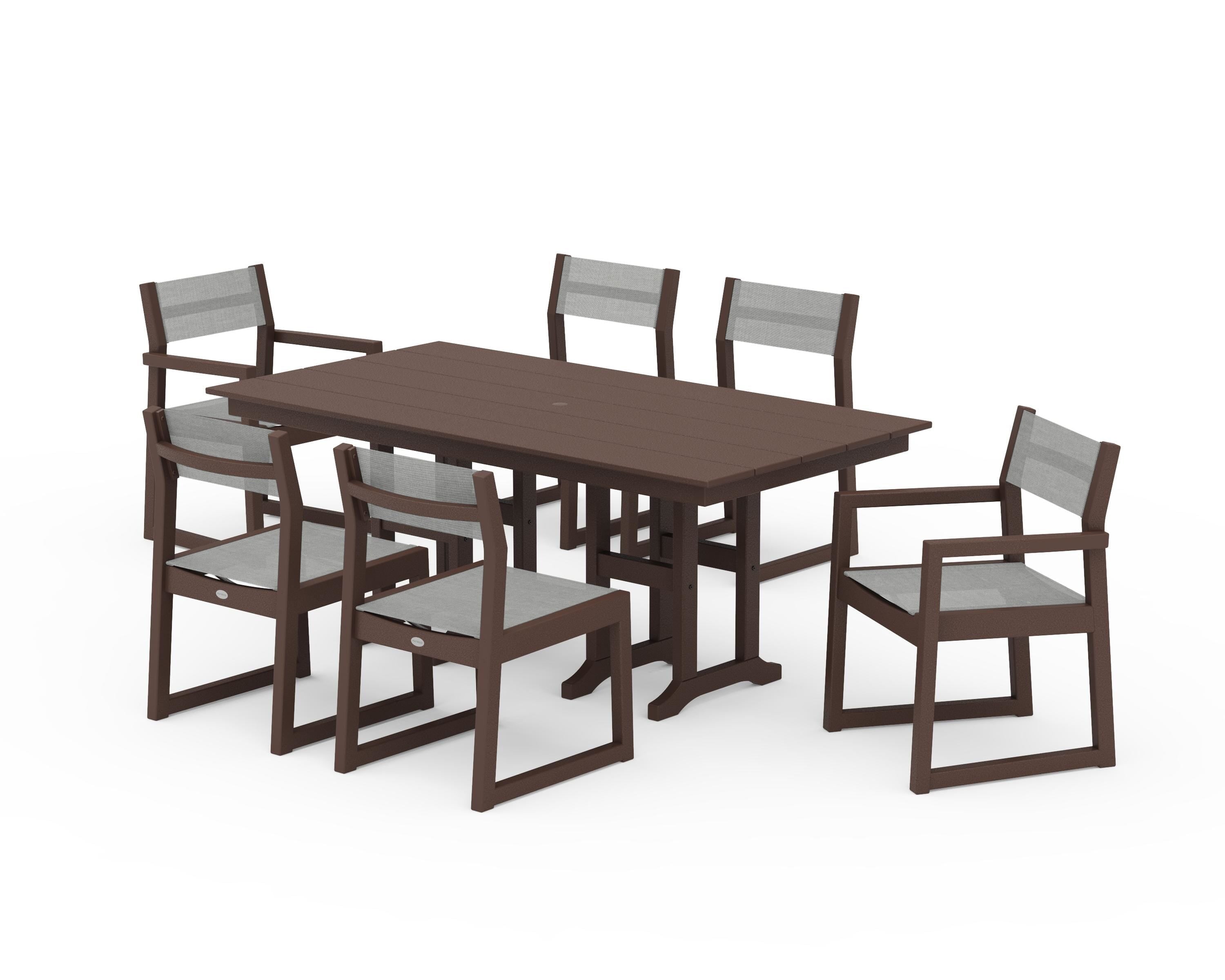 POLYWOOD® EDGE Sling 7-Piece Farmhouse Dining Set in Mahogany / Metallic Sling