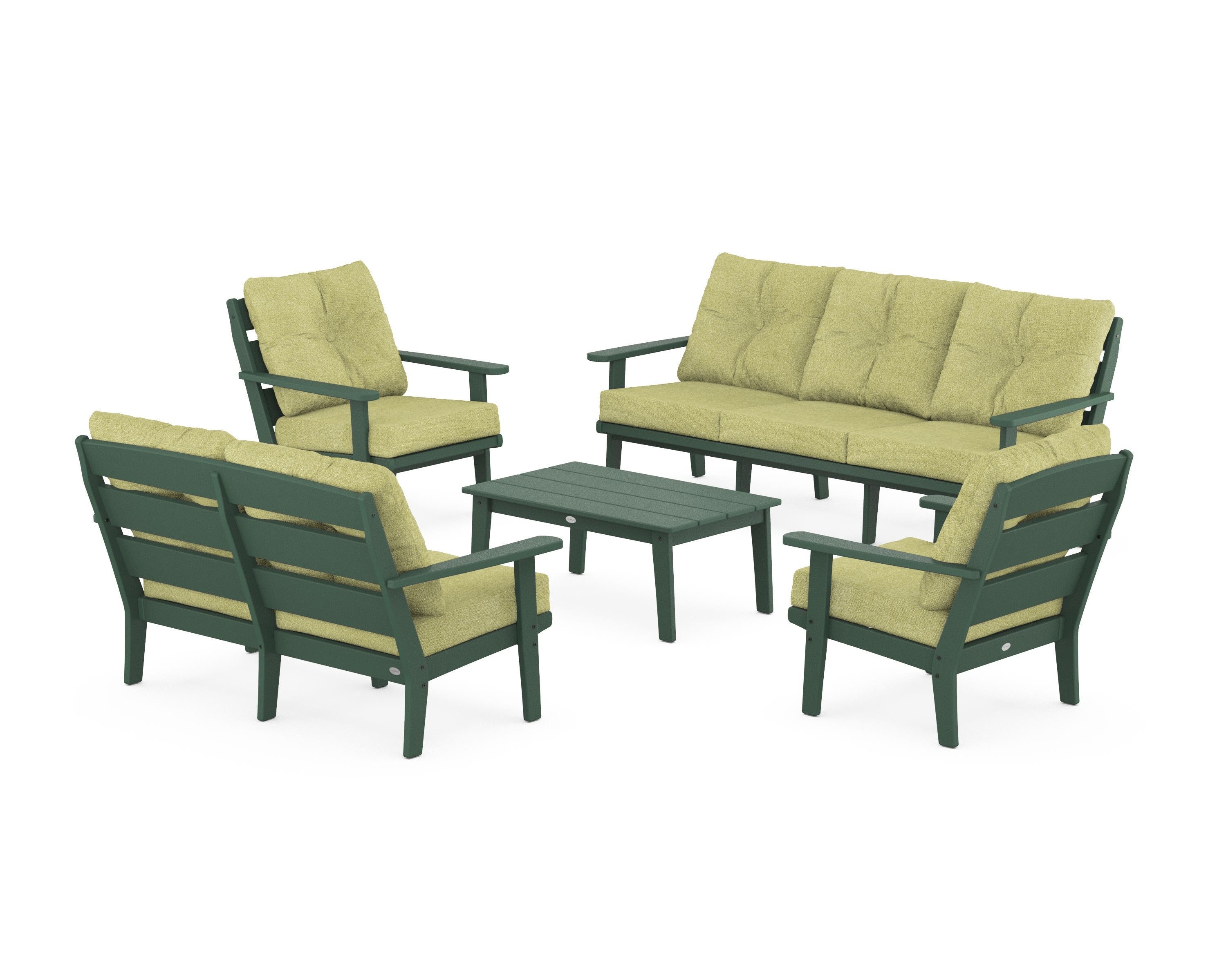 POLYWOOD® Lakeside 5-Piece Lounge Sofa Set in Green / Chartreuse Boucle