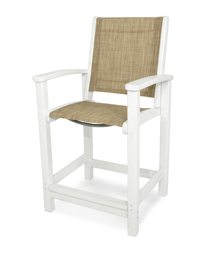 POLYWOOD® Coastal Counter Chair in White / Burlap Sling