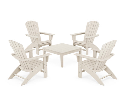 POLYWOOD® 5-Piece Nautical Curveback Adirondack Chair Conversation Set with 36" Conversation Table in Sand