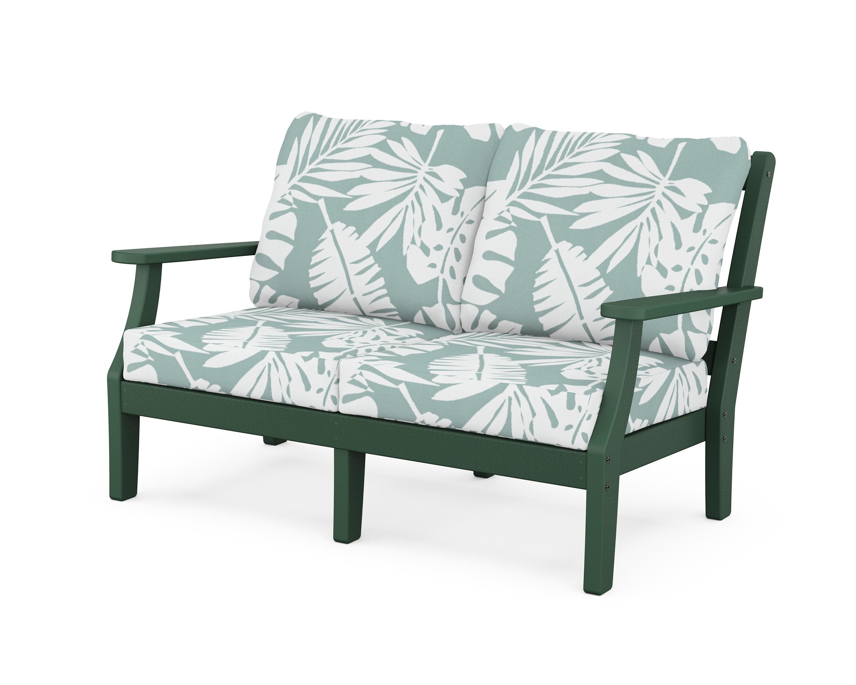 Martha Stewart by POLYWOOD® Chinoiserie Deep Seating Loveseat in Green / Leaf Glacier Spa