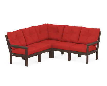 POLYWOOD® Vineyard 5-Piece Sectional in Mahogany / Crimson Linen