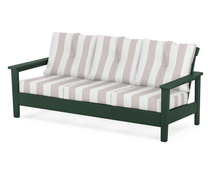 POLYWOOD® Prescott Deep Seating Sofa in Green / Cabana Stripe Dune Burlap
