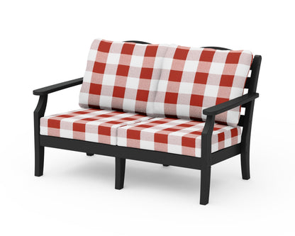 Draper James™ by  POLYWOOD® Savannah Deep Seating Loveseat in Black / Buffalo Plaid Crimson