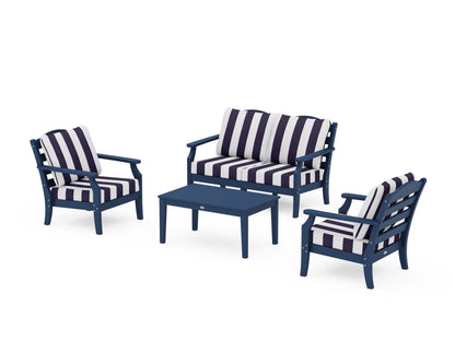 Draper James™ by  POLYWOOD® Savannah 4-Piece Deep Seating Set with Loveseat in Navy / Cabana Stripe Navy