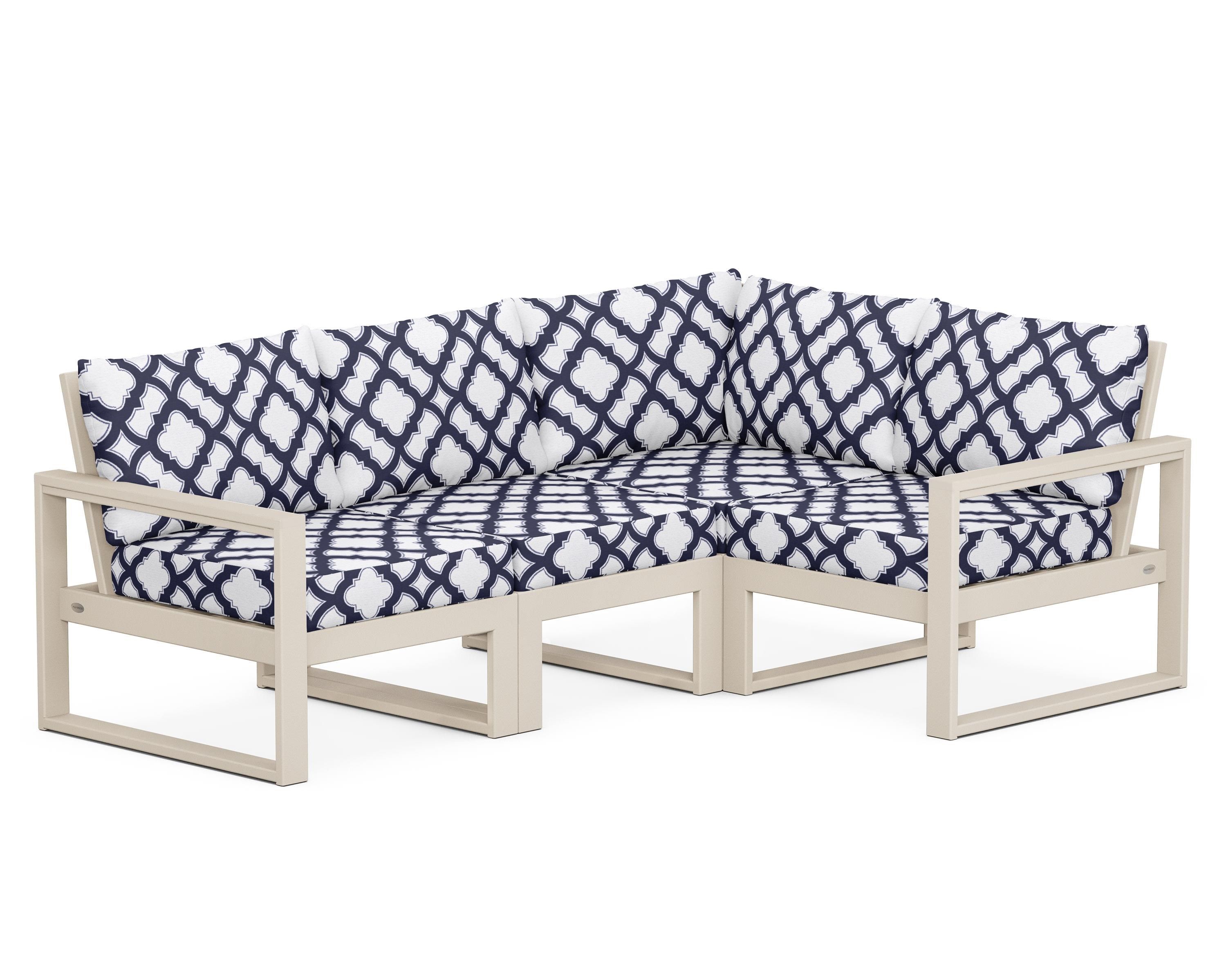 POLYWOOD® EDGE 4-Piece Modular Deep Seating Set in Sand / Trellis Navy
