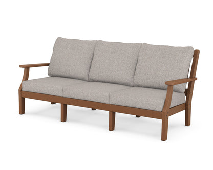 Martha Stewart by POLYWOOD® Chinoiserie Deep Seating Sofa in Teak / Weathered Tweed