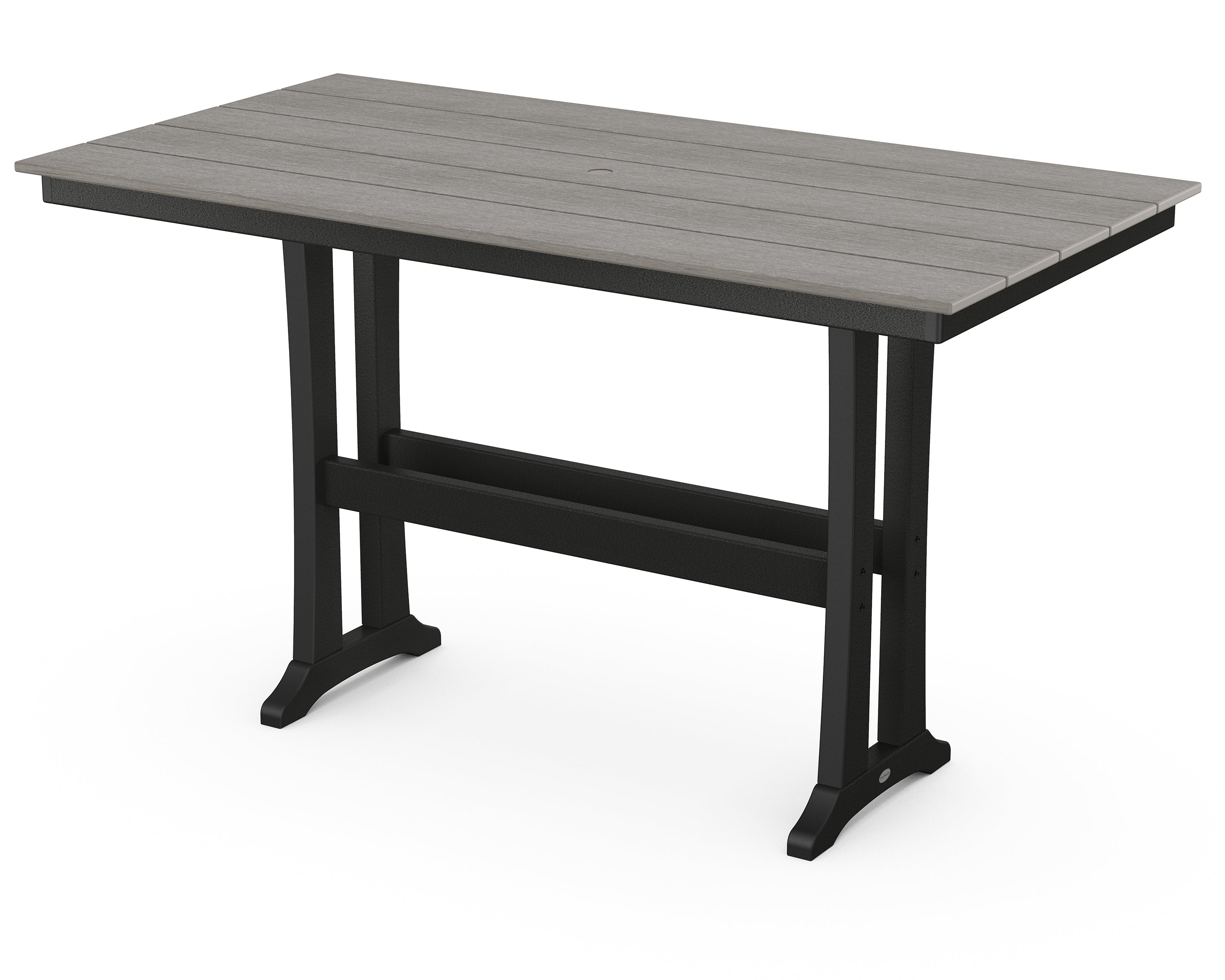 POLYWOOD® Farmhouse Trestle 37" x 72" Bar Table in Black / Driftwood