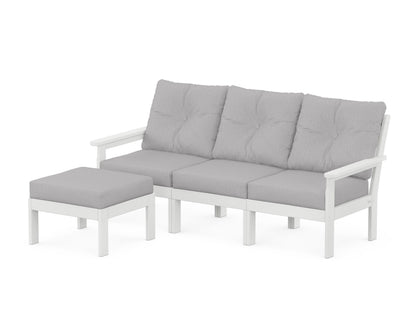 POLYWOOD® Vineyard 4-Piece Sectional with Ottoman in White / Granite