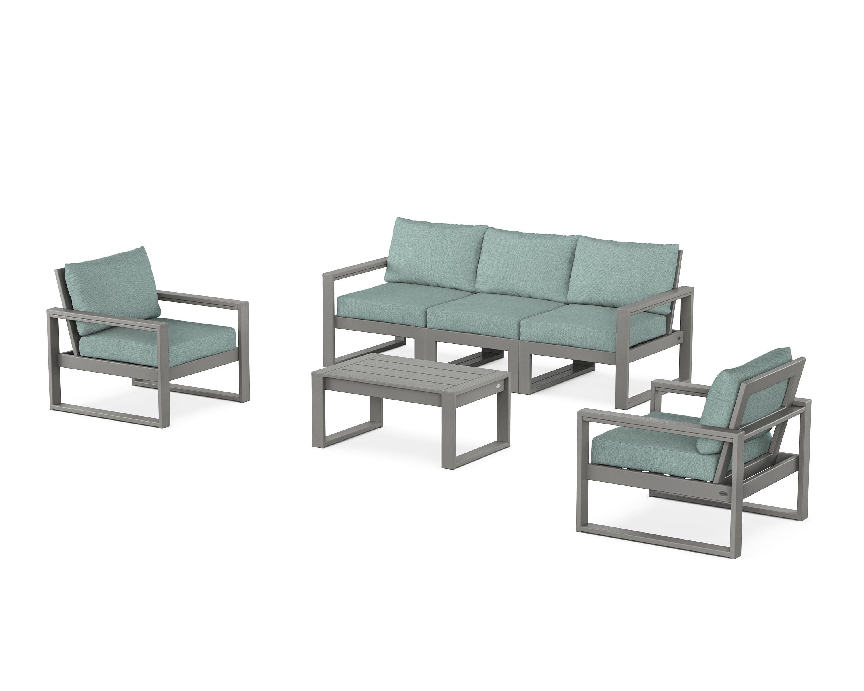 POLYWOOD® EDGE Sectional 4-Piece Deep Seating Set with Sofa in Slate Grey / Glacier Spa
