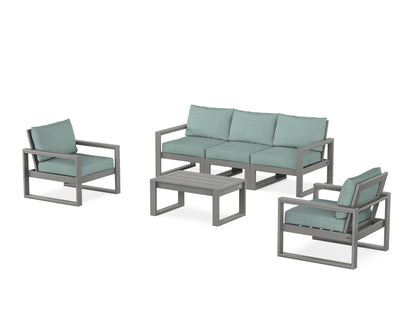 POLYWOOD® EDGE Sectional 4-Piece Deep Seating Set with Sofa in Slate Grey / Glacier Spa