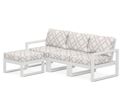 POLYWOOD® EDGE 4-Piece Modular Deep Seating Set with Ottoman in White / Trellis Dune Burlap