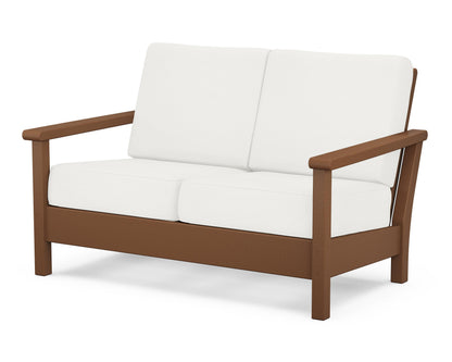 POLYWOOD® Harbour Deep Seating Loveseat in Teak / Natural Linen