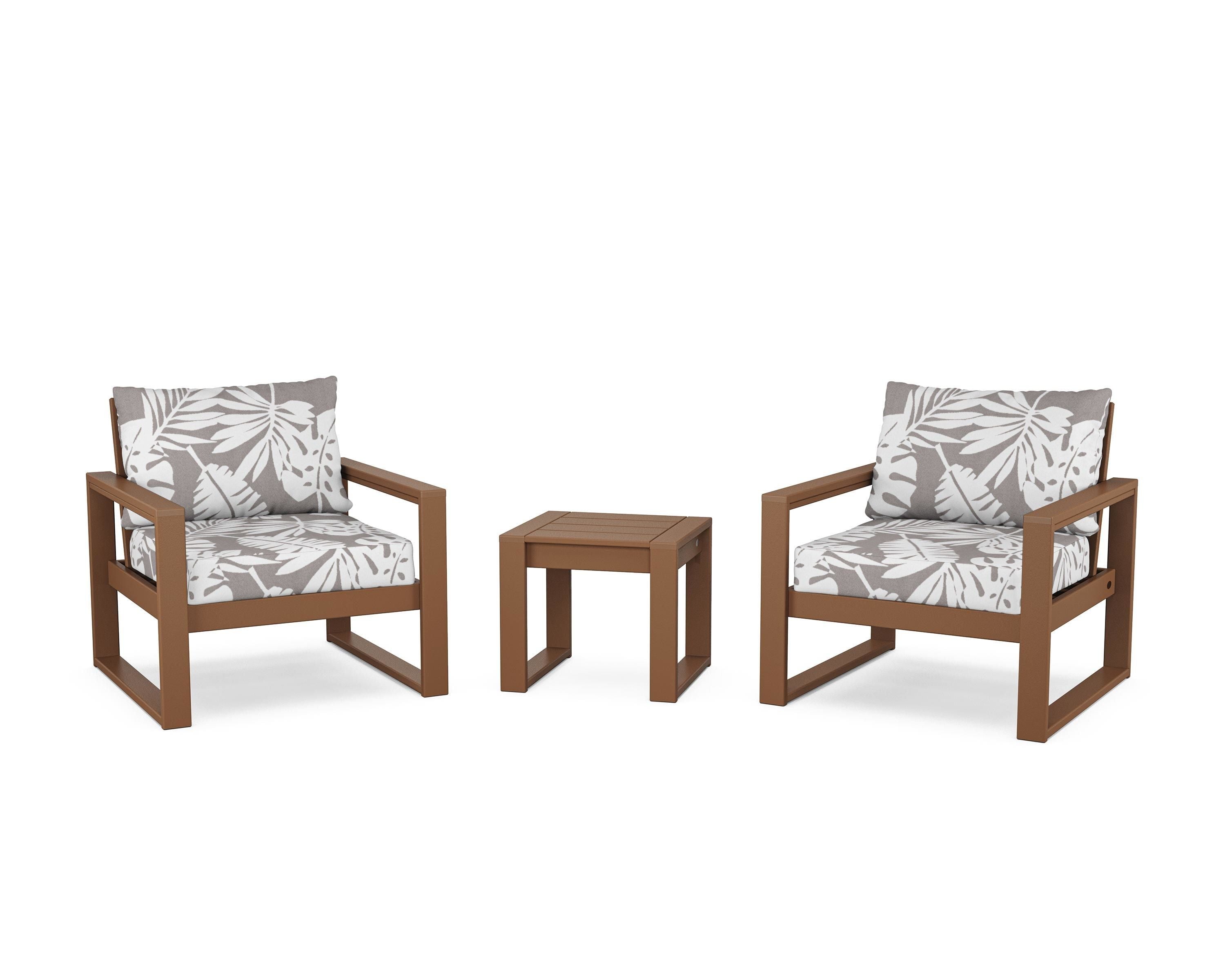 POLYWOOD® EDGE Sectional 3-Piece Deep Seating Set in Teak / Leaf Grey Mist
