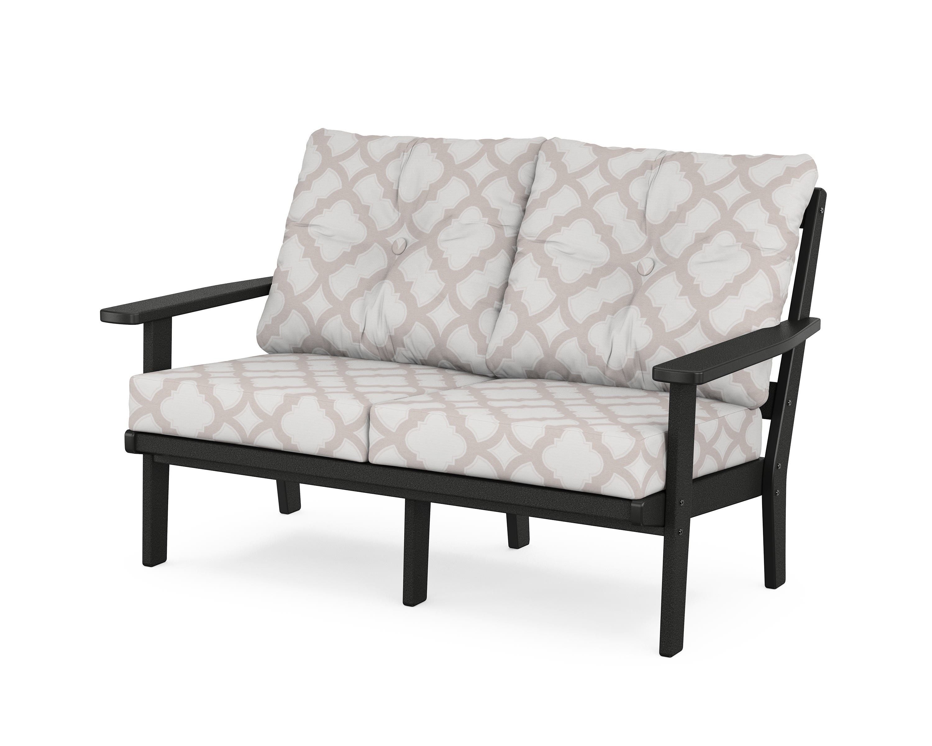 POLYWOOD® Oxford Deep Seating Loveseat in Black / Trellis Dune Burlap