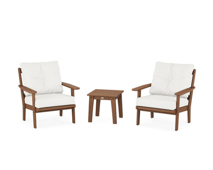 POLYWOOD® Oxford 3-Piece Deep Seating Set in Teak / Natural Linen