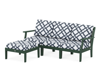 POLYWOOD® Braxton Modular 4-Piece Deep Seating Set with Ottoman in Green / Trellis Marine Indigo