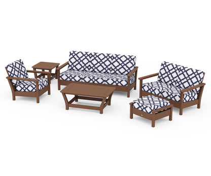 POLYWOOD® Harbour 6-Piece Outdoor Living Set in Teak / Trellis Navy